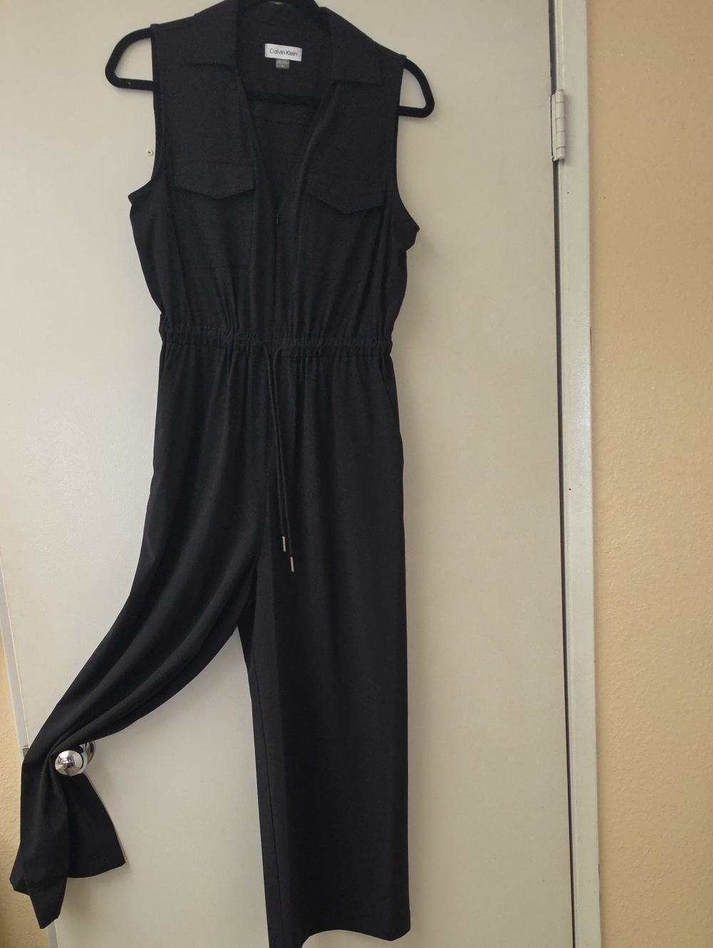 Calvin Klein Black Sleeveless Collared Drawstring Waist  Jumpsuit Size 4